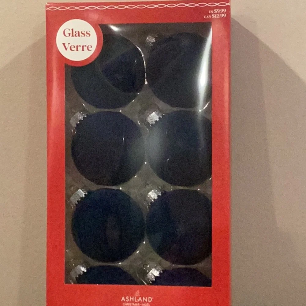 Navy blue flocked velvet like ornaments